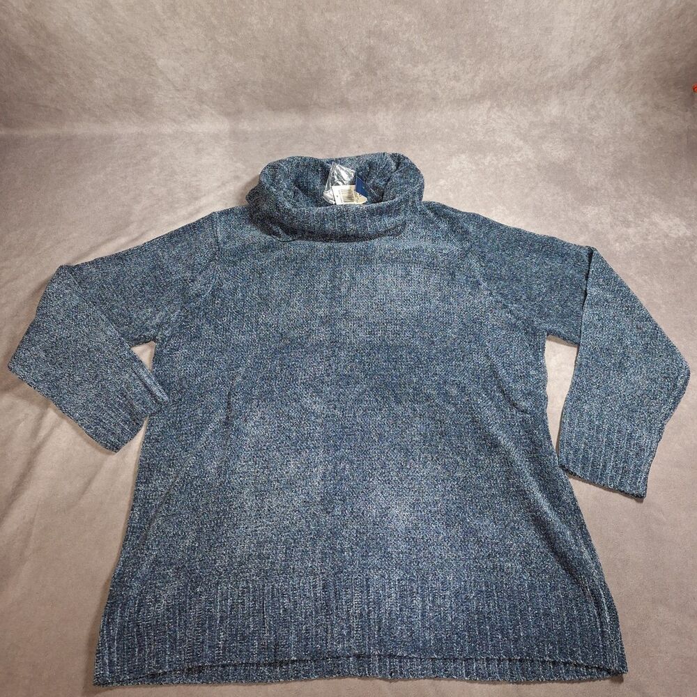 Charter Club Womens 1X Blue Rayon Acrylic Turtle Cowl Neck Sweater